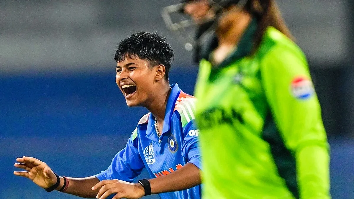 Howzzat: Kranti Goud appeals during the Pakistan game on Sunday