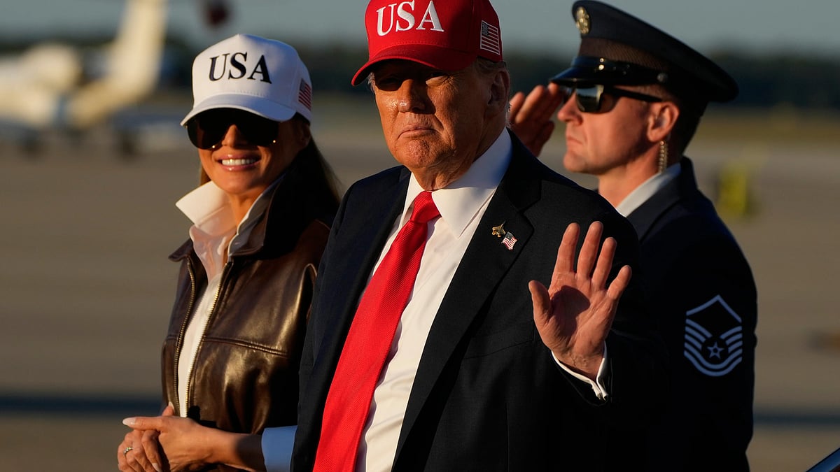 Donald Trump and First Lady Melania Trump arrive at Joint Base Andrews.