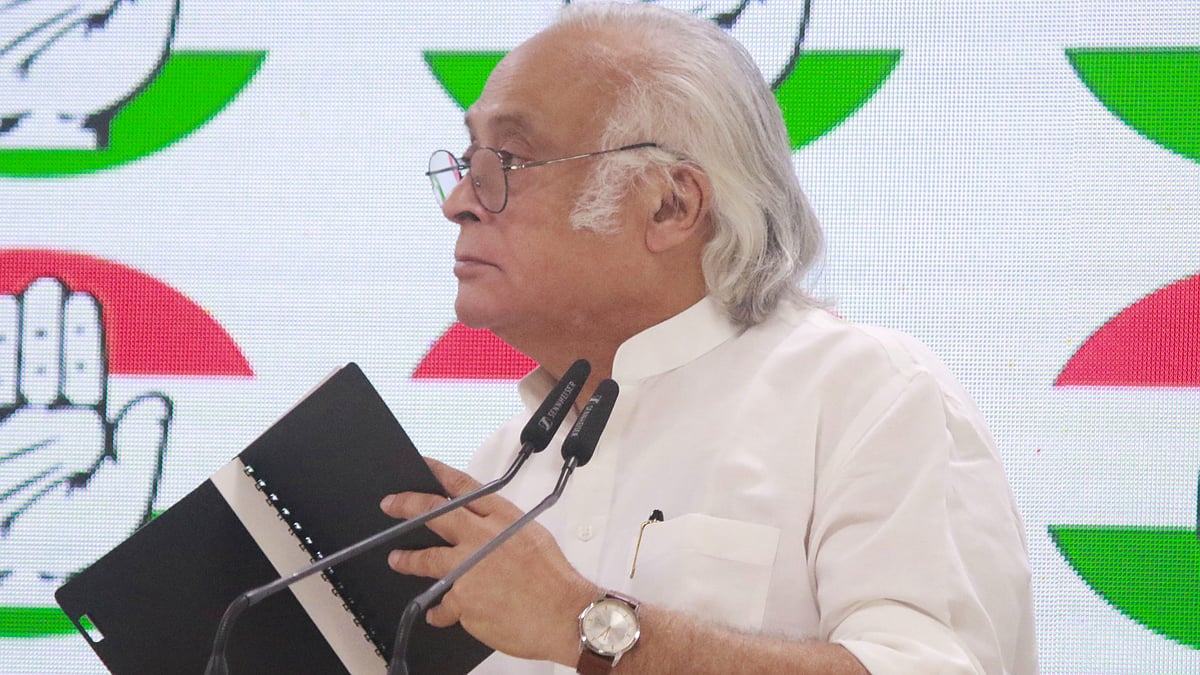 Jairam Ramesh addresses a press conference at AICC headquarters in New Delhi.
