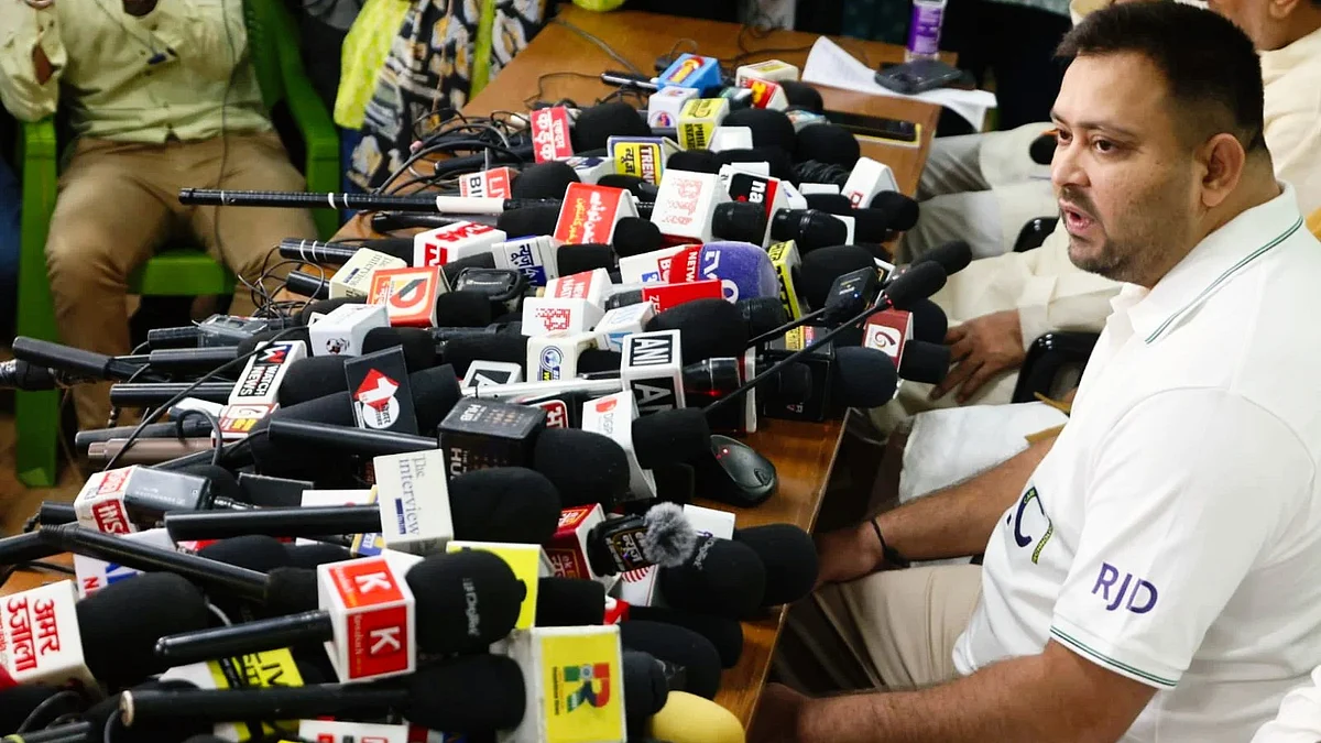 Tejashwi Yadav at the press conference