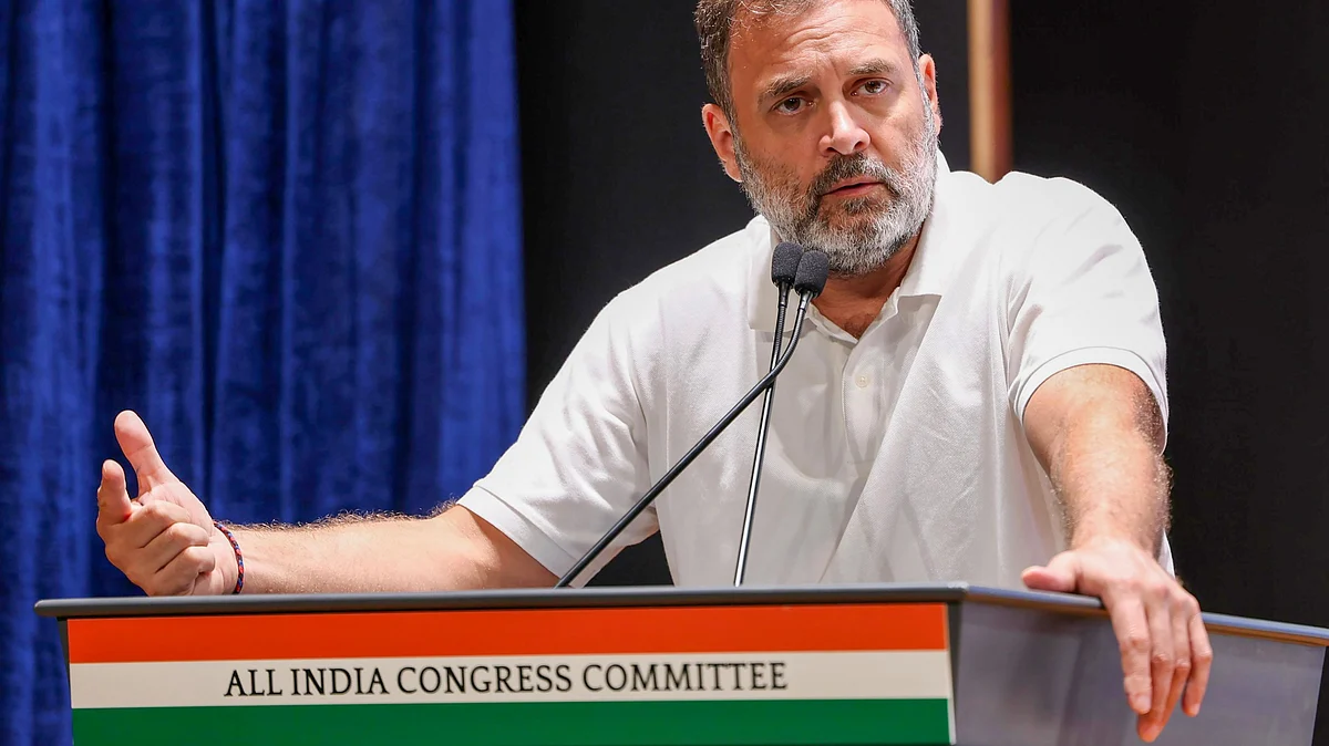 Rahul Gandhi addresses an AICC meeting in New Delhi.