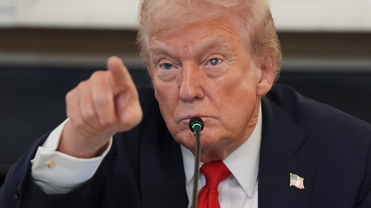 Donald Trump speaks during a meeting at White House.