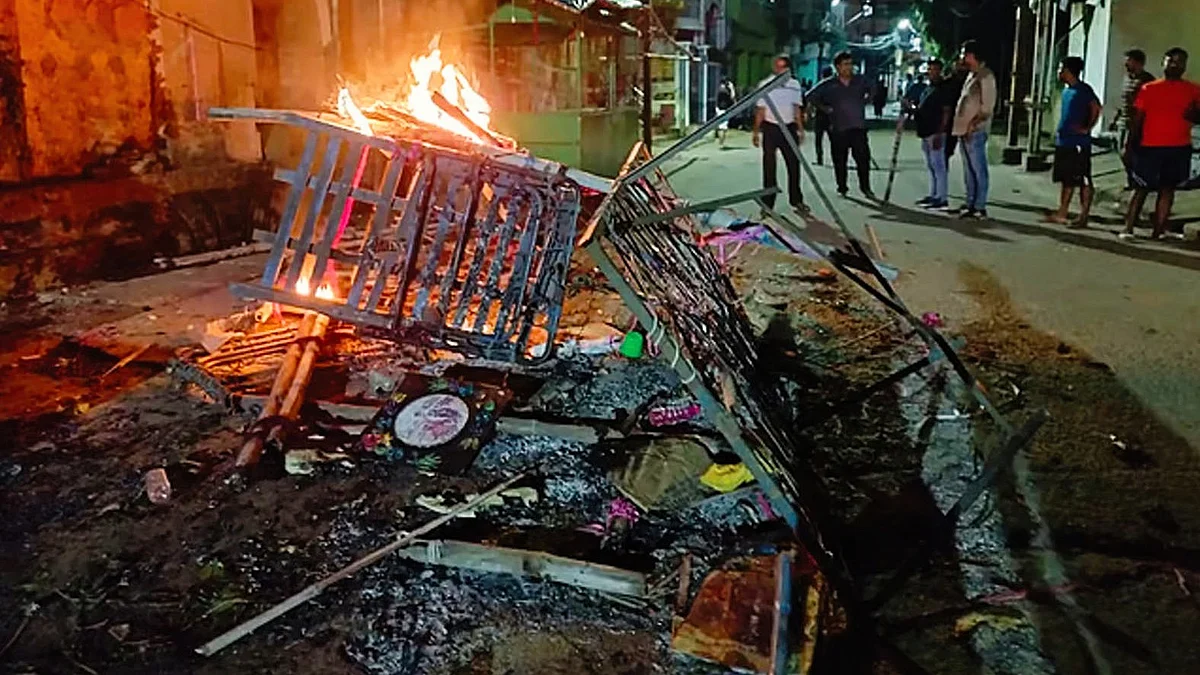The aftermath of a Durga Puja procession that turned violent in Cuttack, 5 October