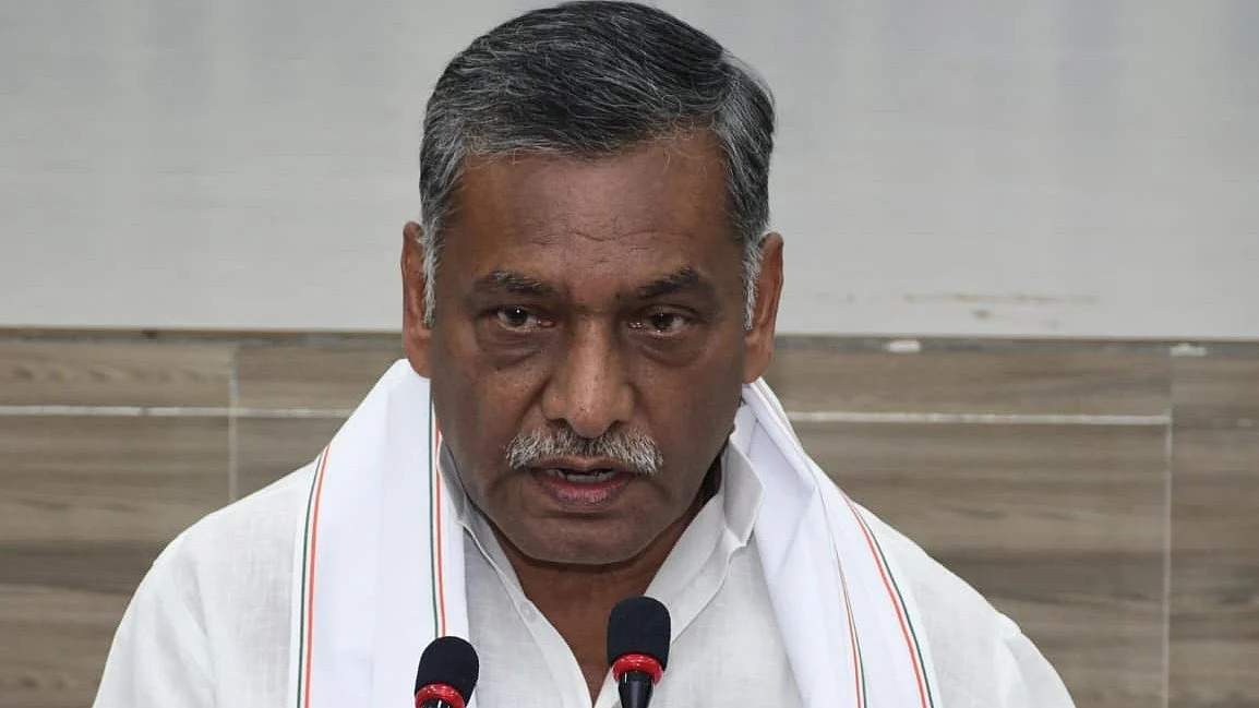Congress leader Akhilesh Prasad Singh attends a press conference.