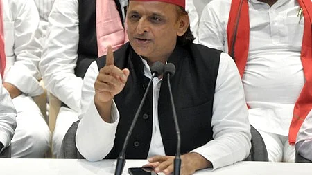 SP chief Akhilesh Yadav during a party meeting.