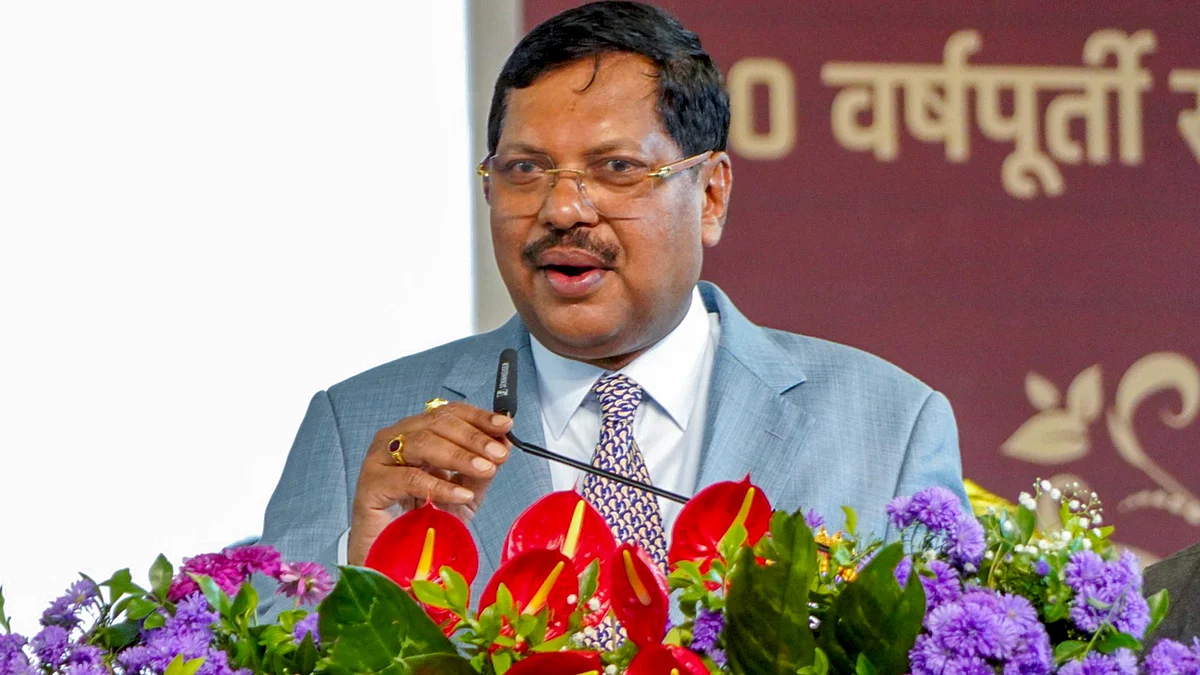 CJI B.R. Gavai speaks during an event in New Delhi.