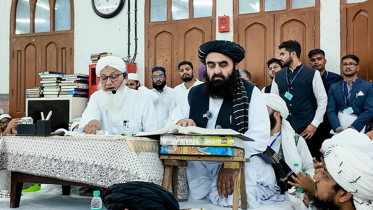 Afghanistan's foreign affairs minister Amir Khan Muttaqi in Saharanpur district, Uttar Pradesh.