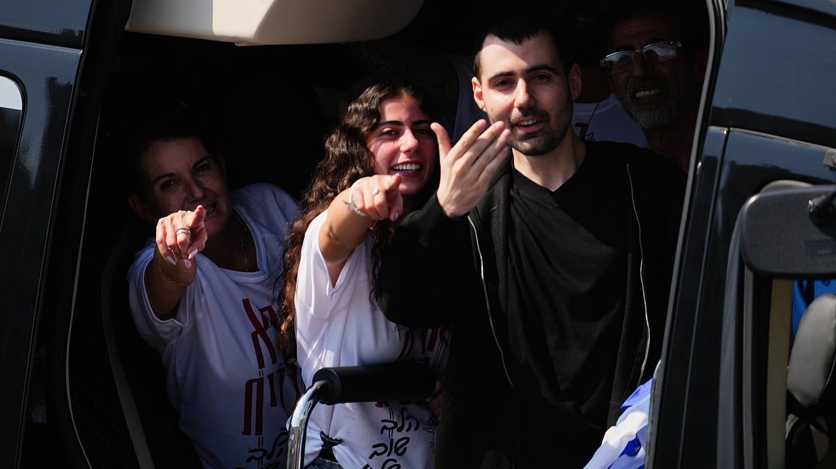 Freed Israeli hostage Guy Gilboa-Dalal arrives at Beilinson hospital in Petah Tikva, Israel, 13 Oct
