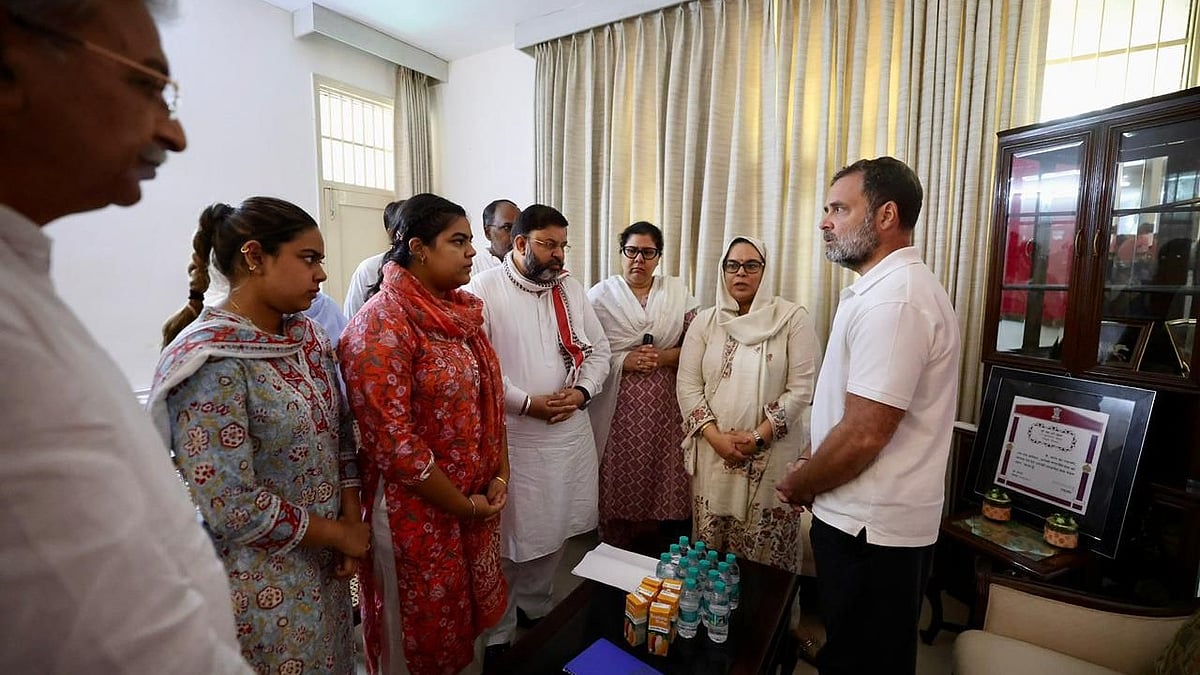 Rahul Gandhi meets Y. Puran Kumar's family members in Chandigarh.