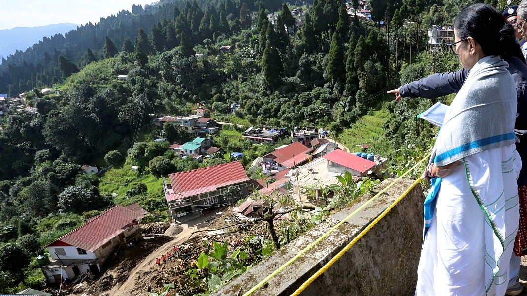 Mamata Banerjee visits a landslide-affected area at Mirik in Darjeeling.