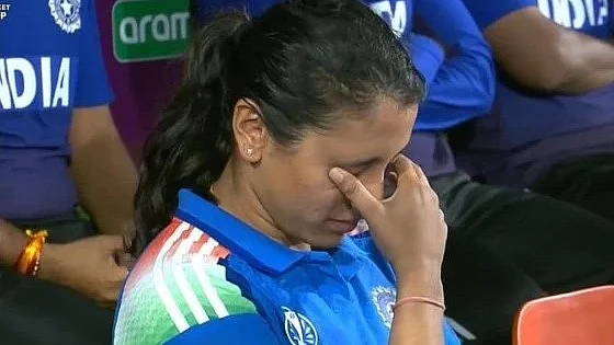 A crestfallen Smriti Mandhana after India’s loss to England on 19 October 2025