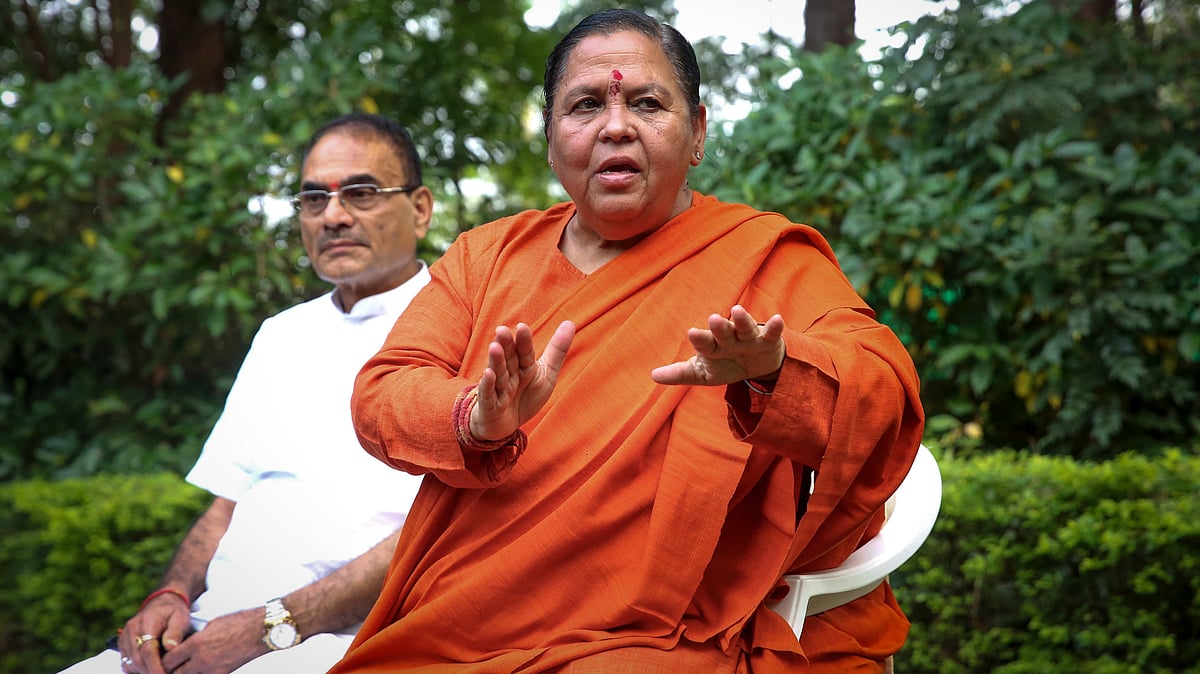 Uma Bharti addresses a press conference at her residence in Bhopal, 22 Oct