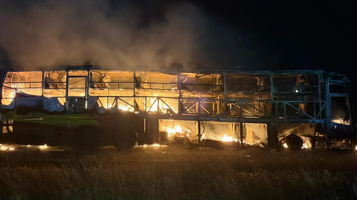 The private sleeper bus engulfed in flames in Kurnool district.