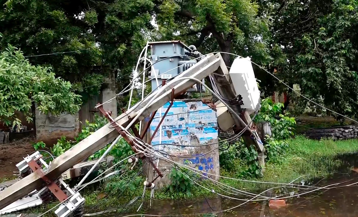 A damaged electric pole