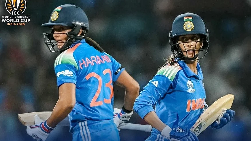 Jemimah Rodrigues (right) with skipper Harmanpreet Kaur during their partnership on Friday