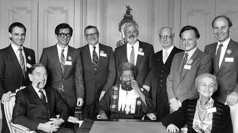 Soyinka (seated, C) is the first African to win a Nobel for literature