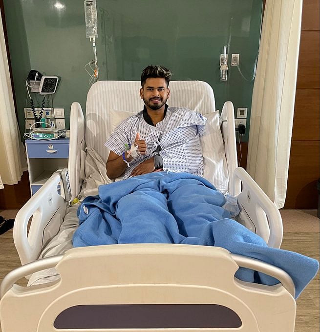 2021: Shreyas Iyer after his shoulder surgery