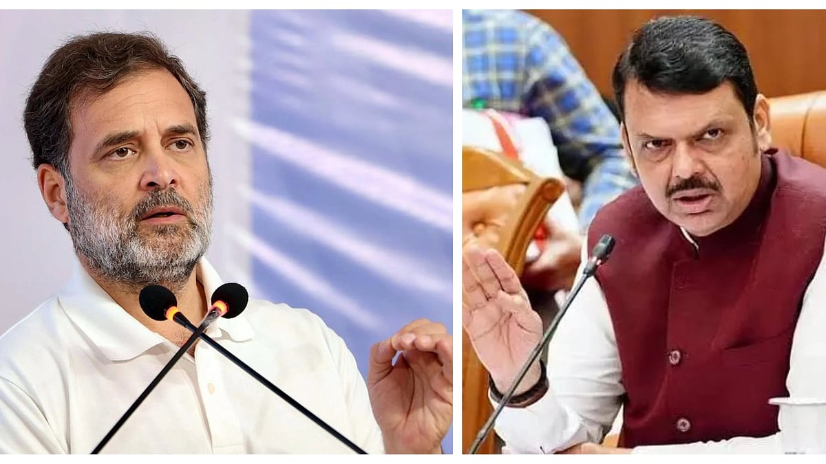 Rahul Gandhi; (R) Devendra Fadnavis