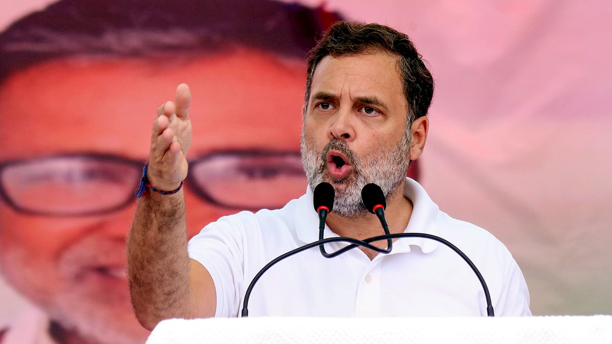 Rahul Gandhi addresses a campaign rally in Muzaffarpur.
