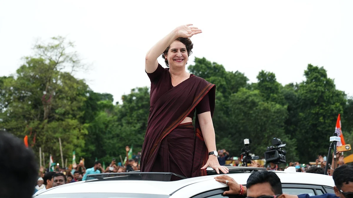 Priyanka Gandhi Vadra during a public meeting in Begusarai.