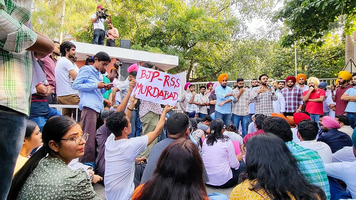 Students sitting in protest in Panjab University