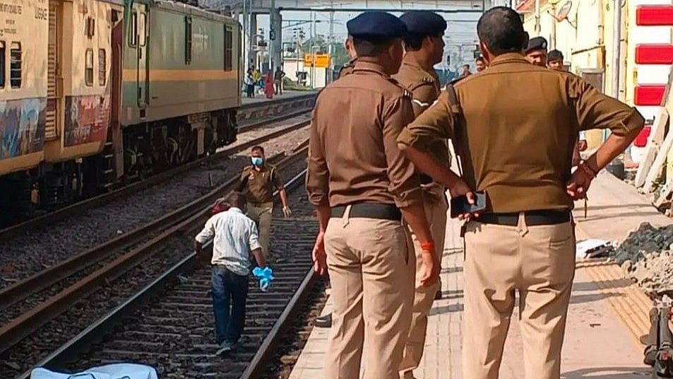 Police personnel at Chunar railway station in Mirzapur