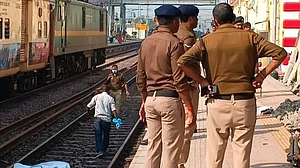 Police personnel at Chunar railway station in Mirzapur