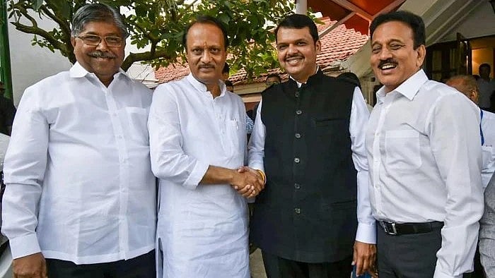 Ajit Pawar (second from L) with Devendra Fadnavis (file photo)