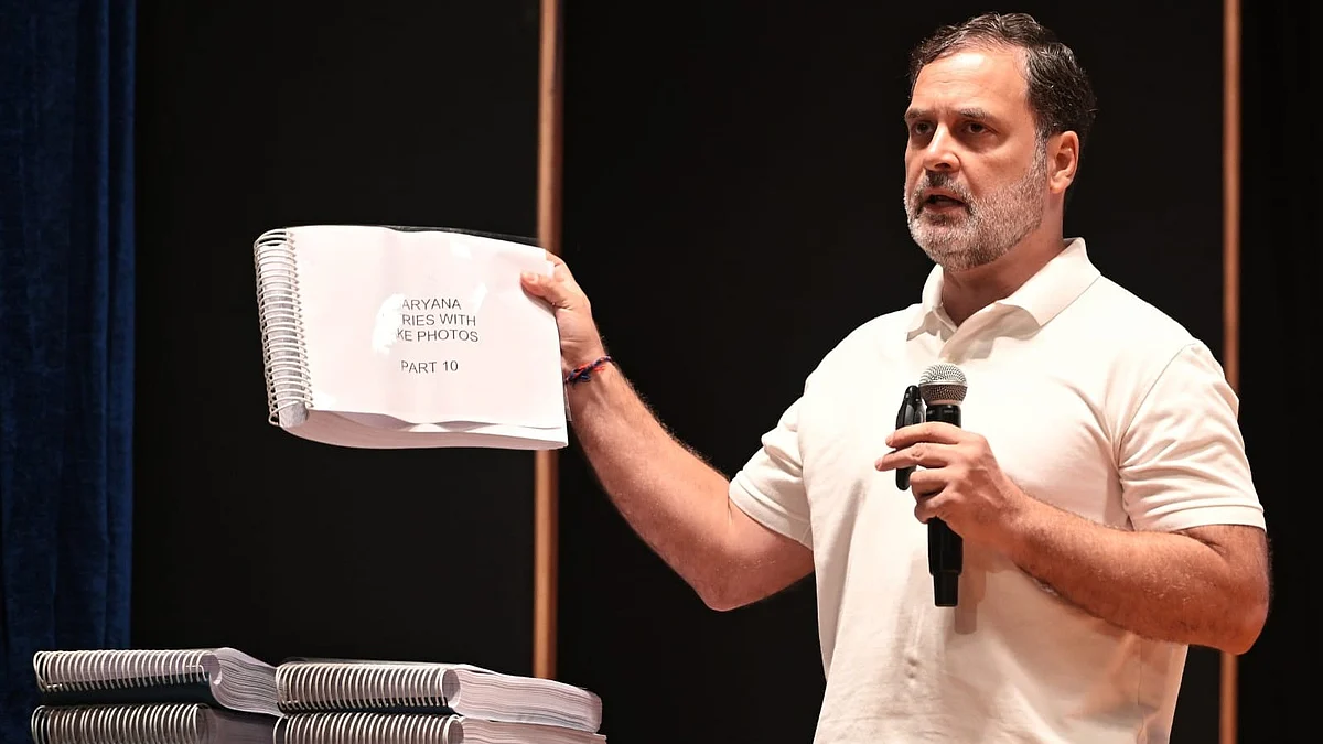 Rahul Gandhi addresses a press conference in New Delhi on the ‘vote chori’ allegations.