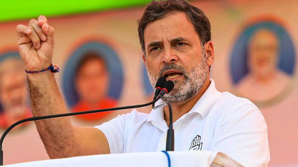 Rahul Gandhi addresses a public rally in Purnia.