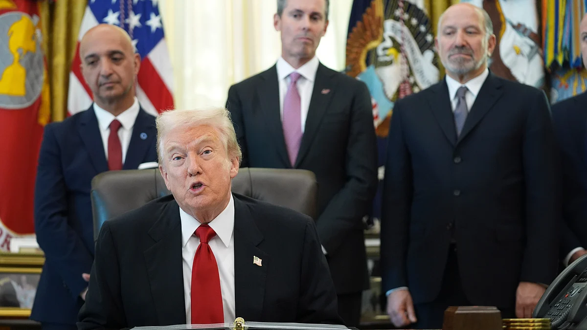 Donald Trump speaks at White House in Washington.