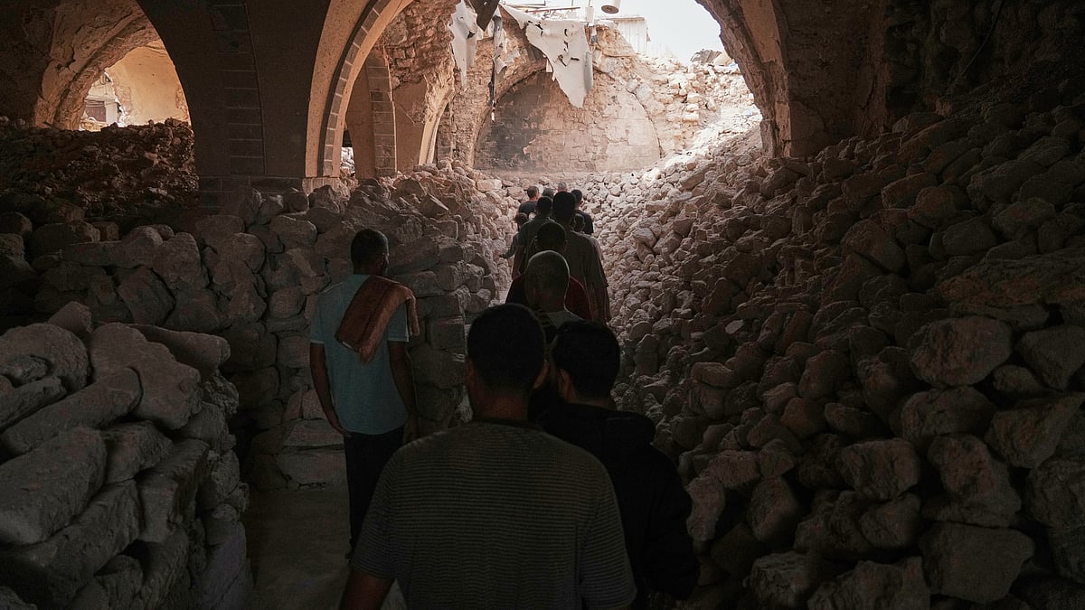 Palestinians at Omari Mosque in Gaza.