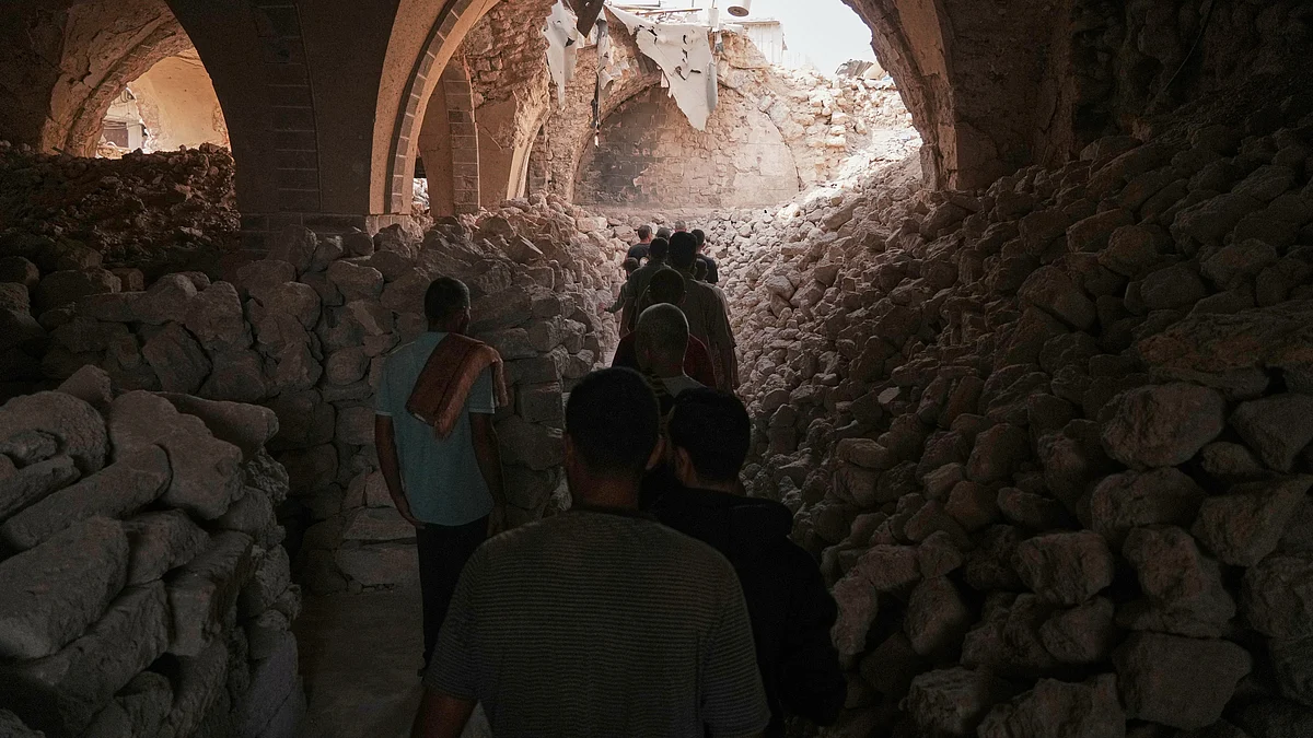 Palestinians at Omari Mosque in Gaza.