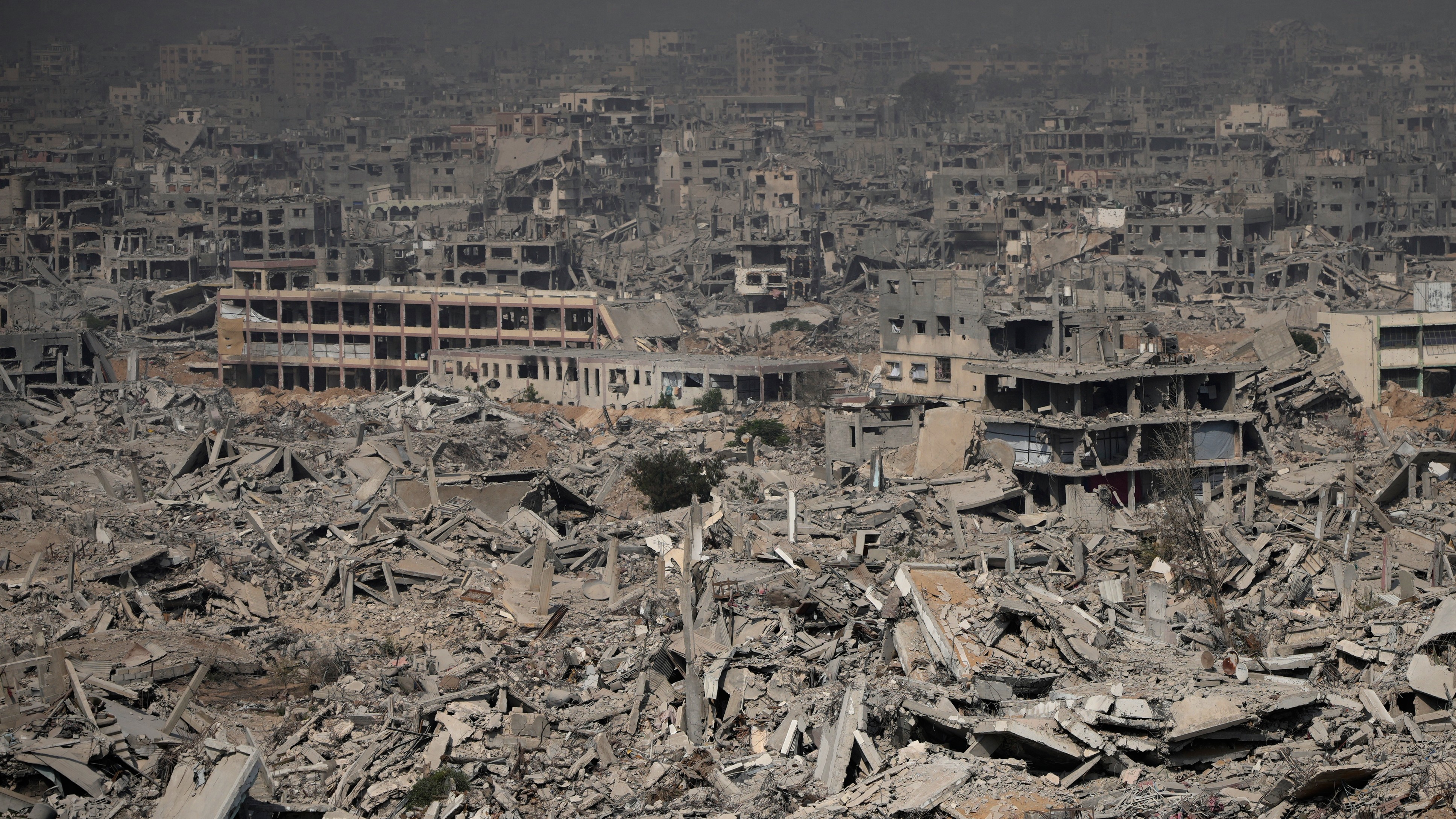 Buildings lie in rubble after Israeli bombardment in Gaza City.