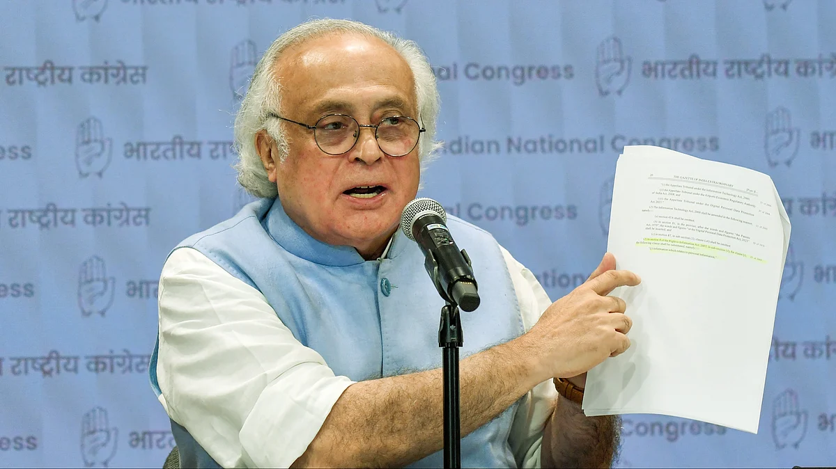 Jairam Ramesh addresses a press conference at AICC HQ in New Delhi.