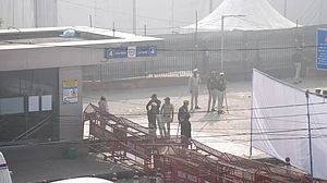 Police cordon off the area near Red Fort Metro Station.