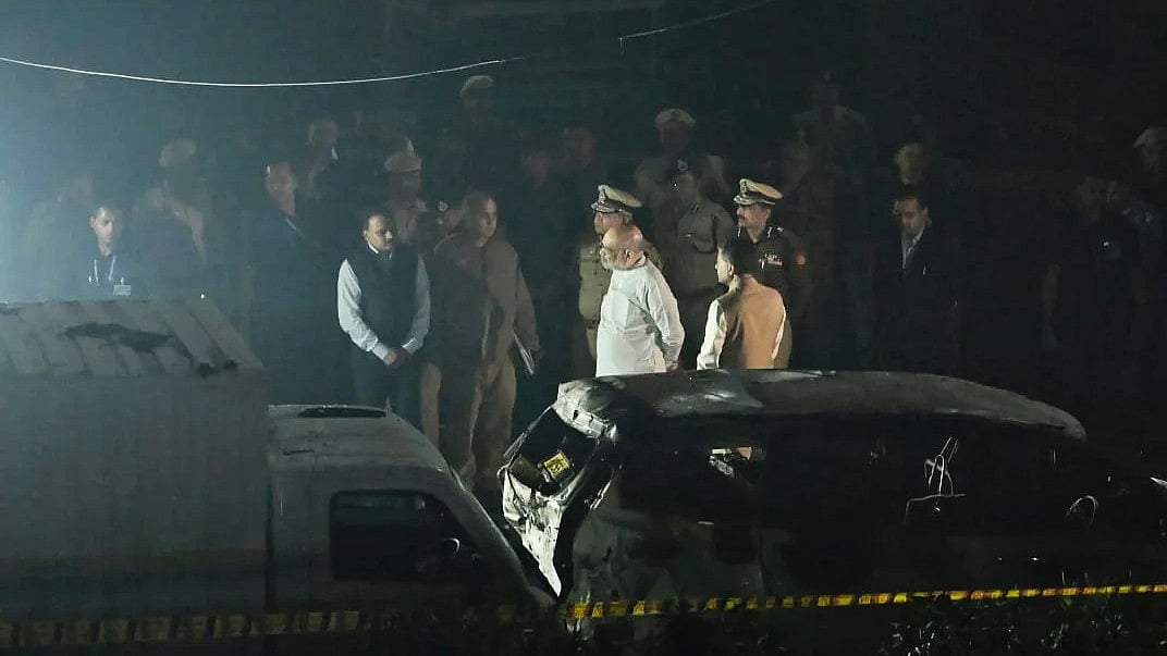 Union home minister Amit Shah at the blast site