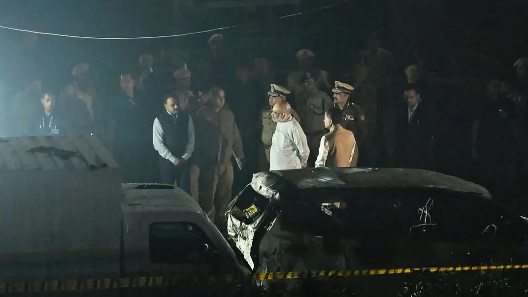 Union home minister Amit Shah at the blast site