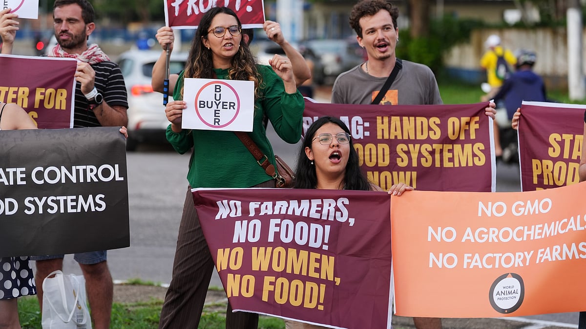 A protest outside the COP30 venue in Bélém, Brazil