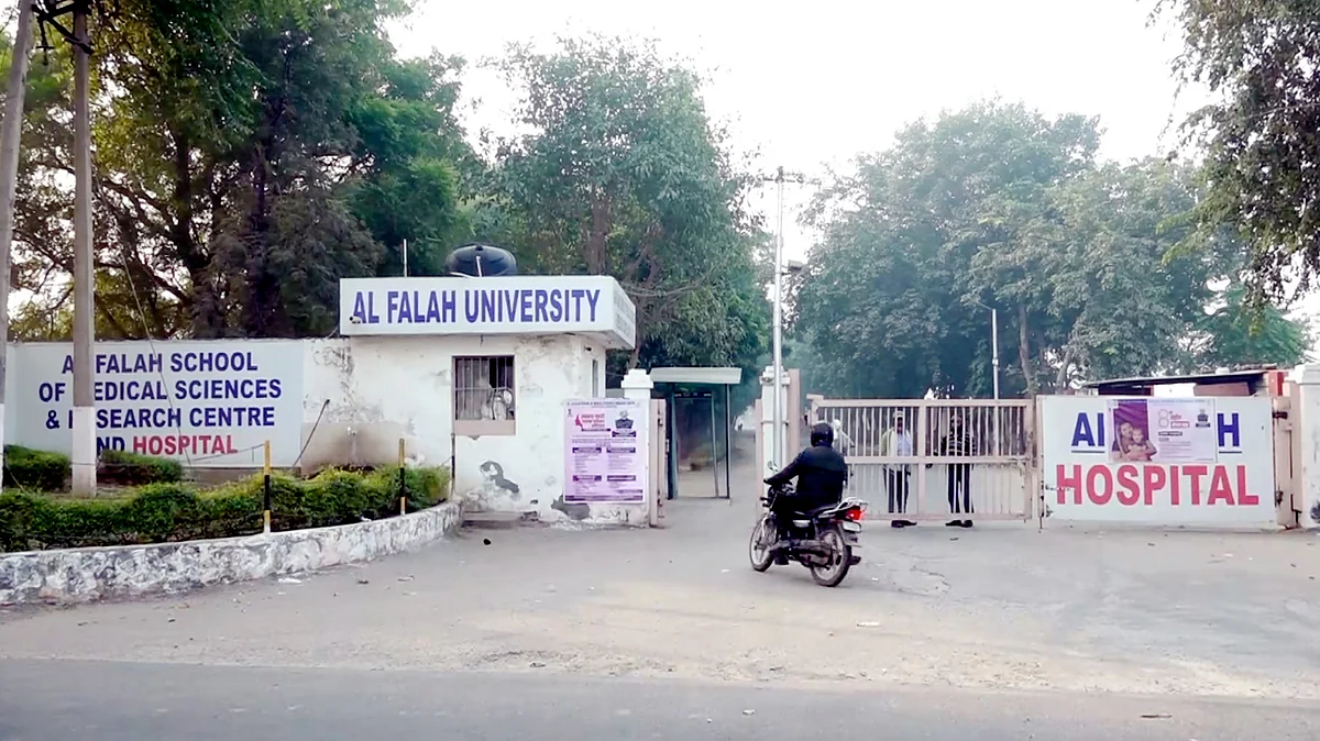 Al-Falah University, Faridabad, where 2,900 kg of explosives were seized.