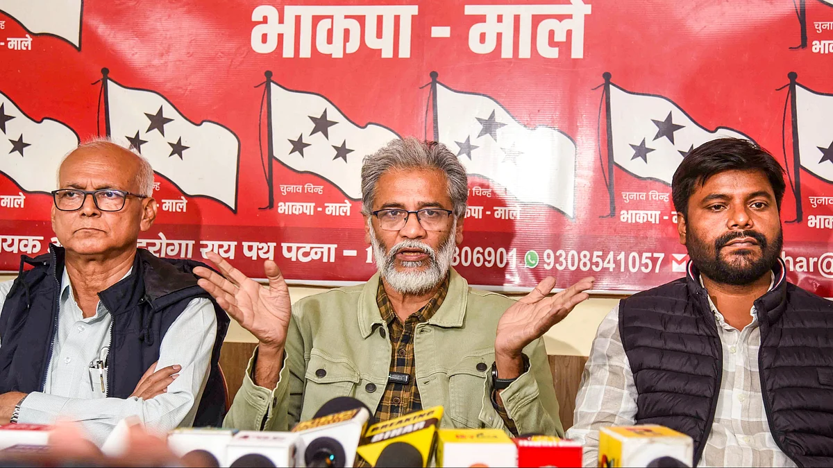 Dipankar Bhattacharya addresses a press conference in Patna, 16 Nov 2025 (Photo: PTI)