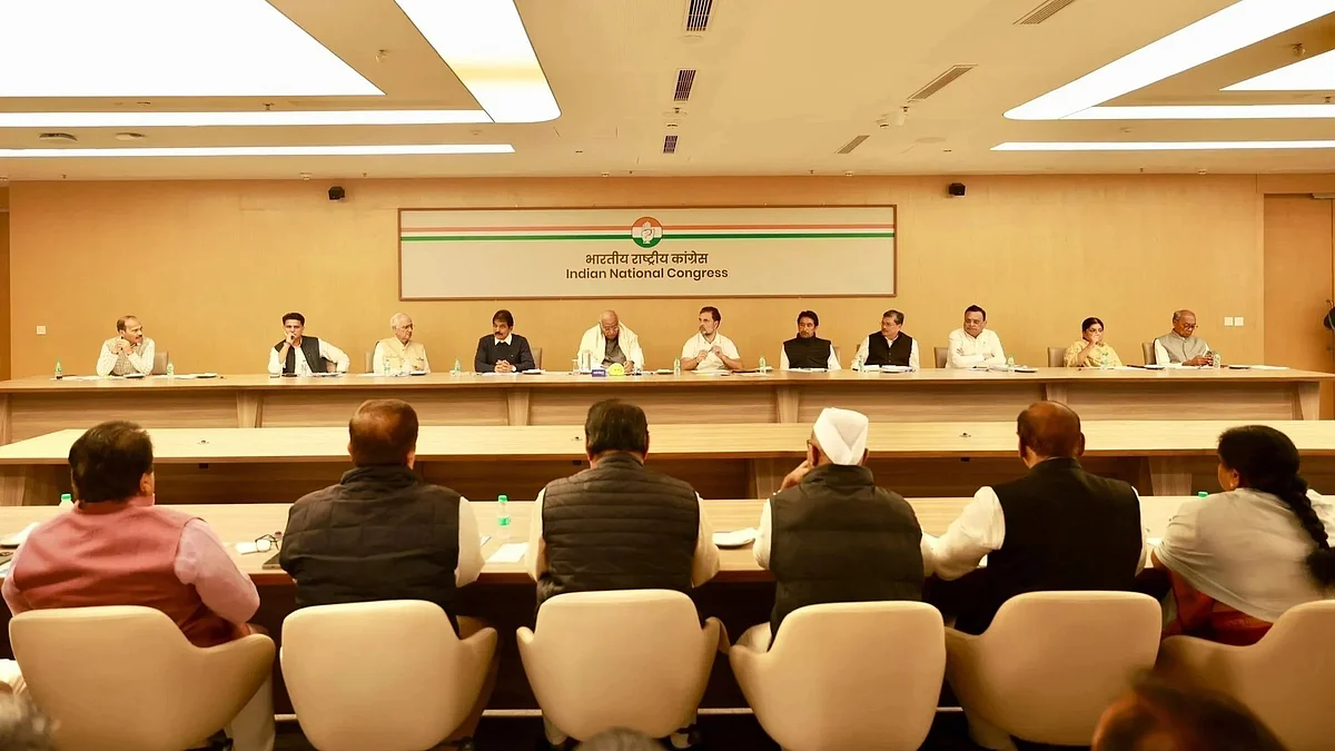 Congress leaders hold review meeting at AICC HQ in New Delhi.