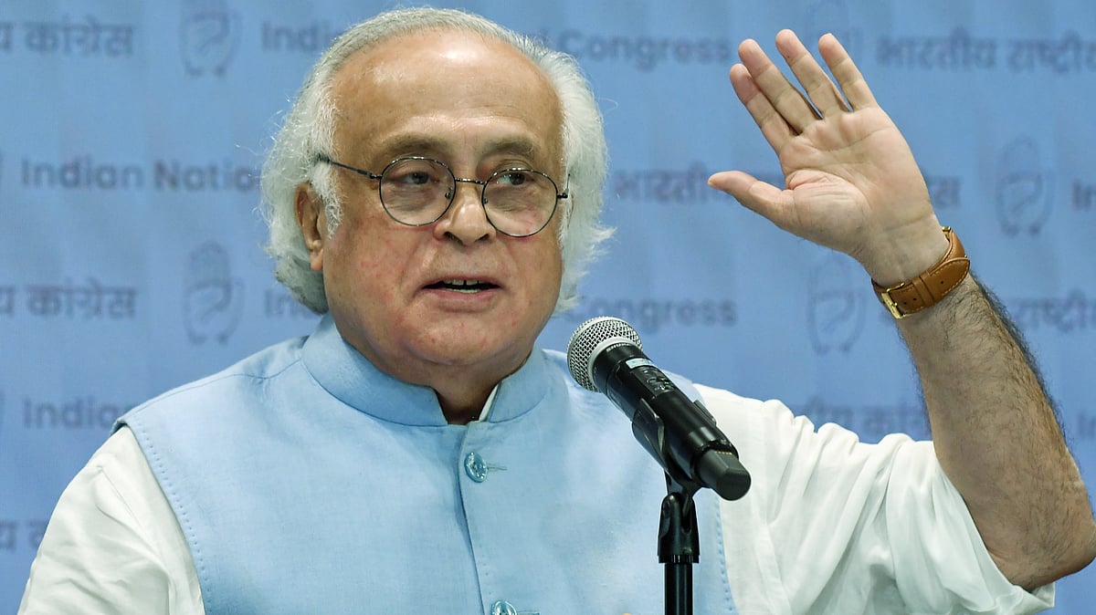 Jairam Ramesh addresses a press conference at AICC HQ in New Delhi.