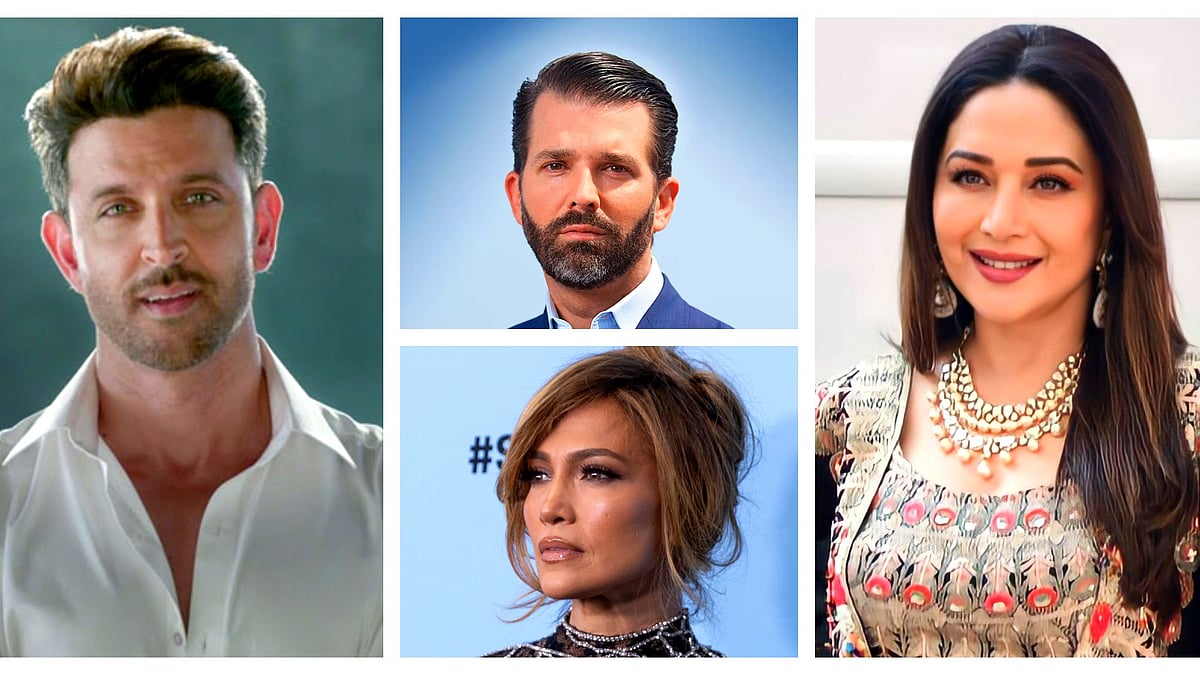 Clockwise from L: Hrithik Roshan, Donald Trump Jr, Madhuri Dixit, Jennifer Lopez