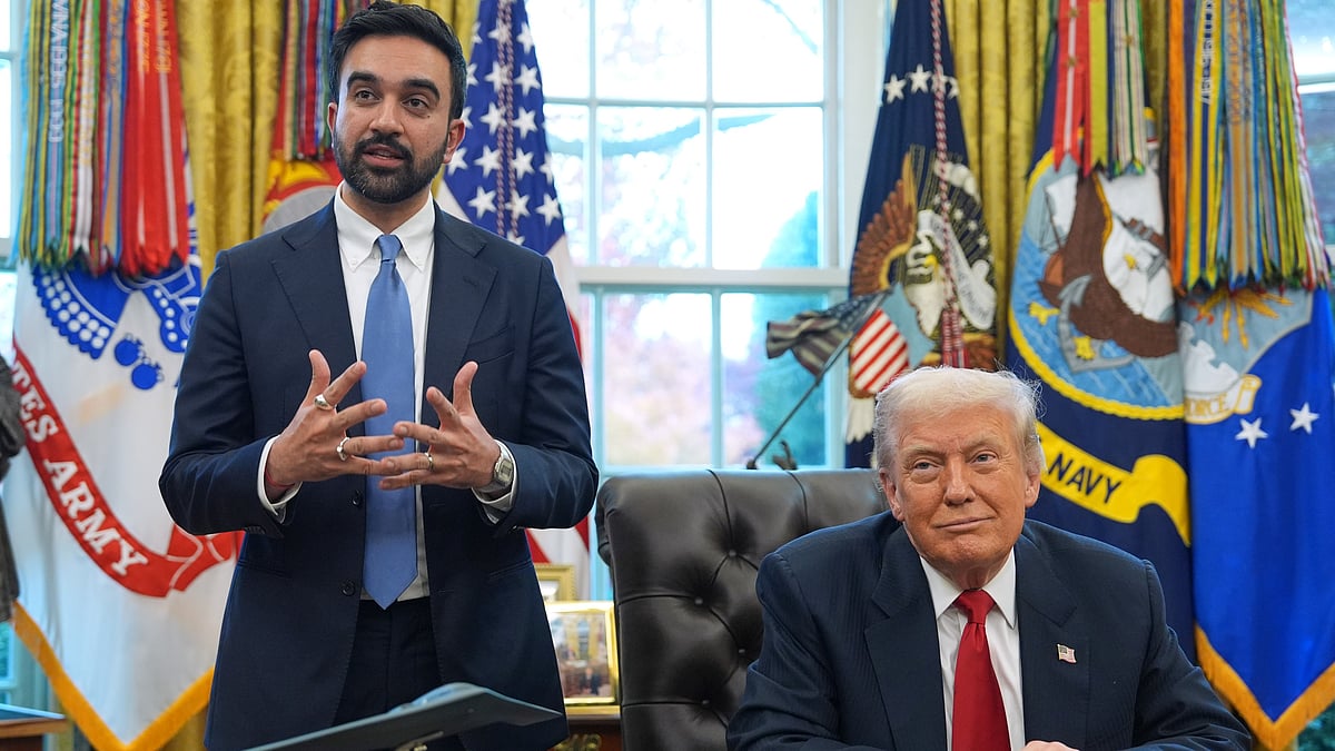 Donald Trump listens as Zohran Mamdani speaks at Oval Office.