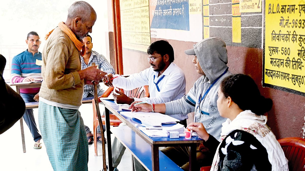 At a polling booth in Jehanabad during the Bihar assembly elections, 11 November 2025