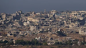 Destroyed buildings in the Gaza Strip.