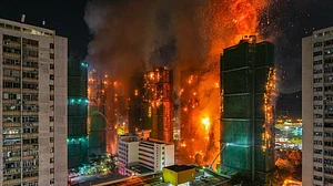 The towers in flames