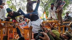 Youth Congress workers stage a protest against the SIR, in Lucknow, 27 Nov