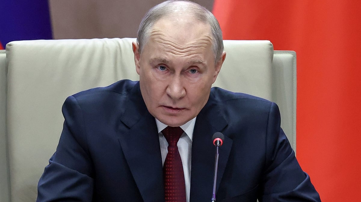 Vladimir Putin speaks during Kyrgyzstan–Russia talks in Bishkek.